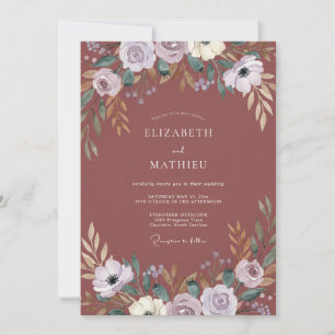 Terrakotta-Lilien-Wildblumen-Hochzeit Einladung