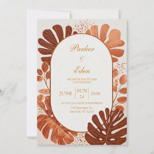 Terrakotta Line Monstera Gold Bogen Hochzeit Einladung