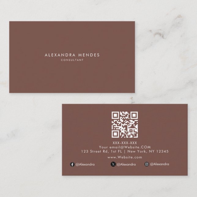 Terrakotta Luxus Minimalist QR-Code Professional Visitenkarte (Vorne/Hinten)