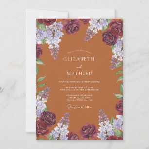 Terrakotta Majestätische Botanische Hochzeit Einladung