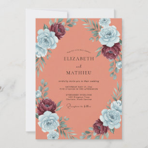 Terrakotta-Malven-Pfingstrosen-Hochzeit Einladung