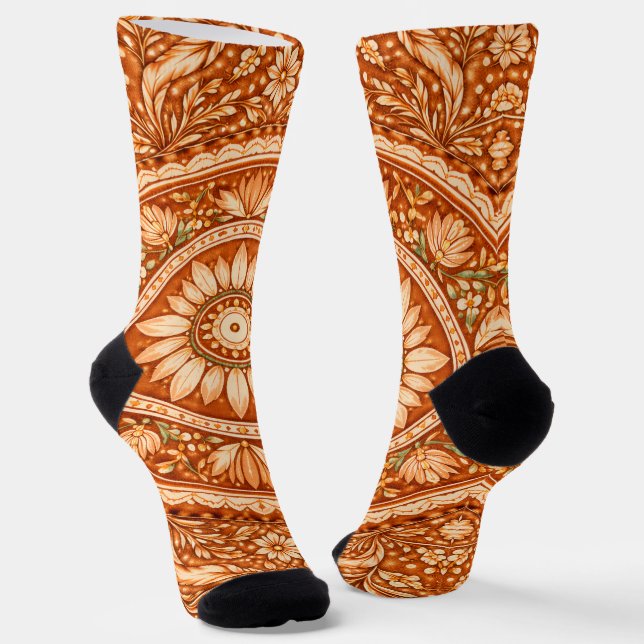 Terrakotta-Mandala-Allover-Print-Crew Socken (Gewinkelt)