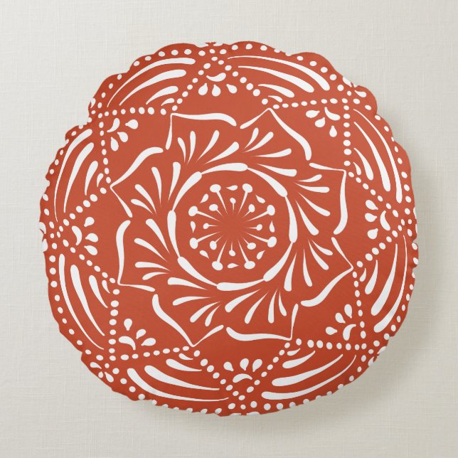 Terrakotta-Mandala Rundes Kissen (Vorderseite)