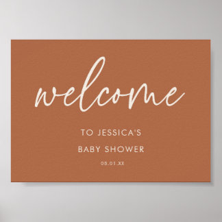 Terrakotta Minimal Boho Chic Baby Shower Willkomme Poster