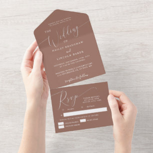 Terrakotta Minimal Hochzeit Elegante Schrift   All In One Einladung
