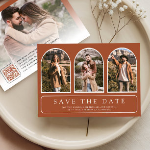Terrakotta Minimalbogen Foto QR Code Hochzeit Save The Date