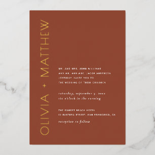 Terrakotta minimalist goldene Typografie Herbsthoc Folieneinladung