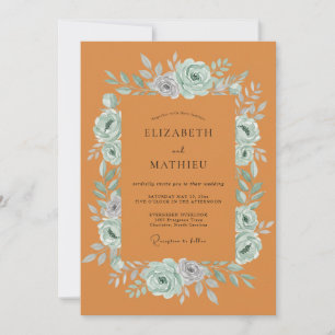 Terrakotta-Mint-Krankz-Wedding Einladung