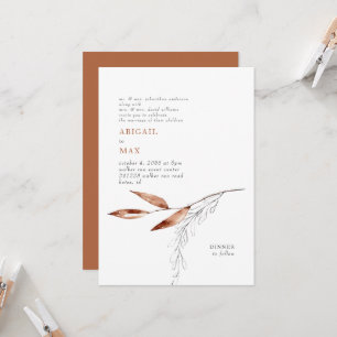 Terrakotta Moderne Foliage Brautpaar Hochzeit Einladung