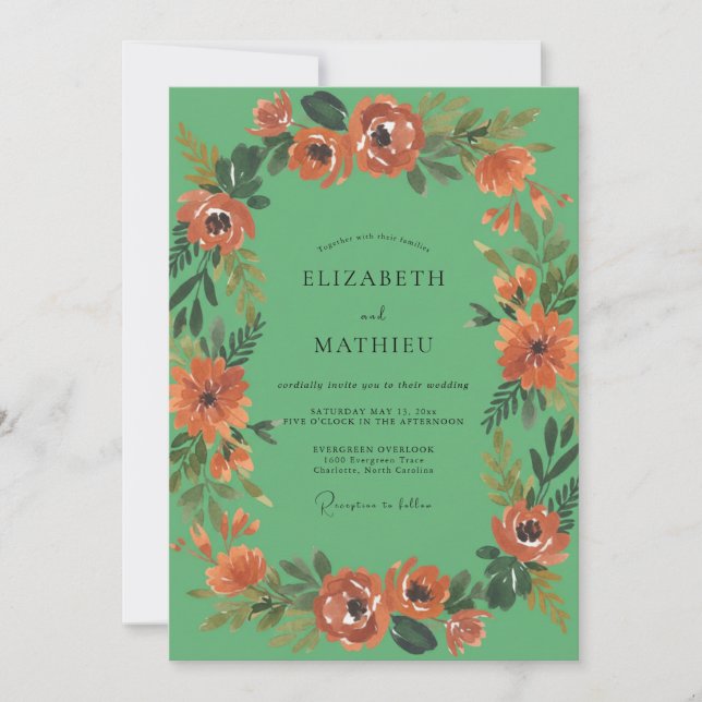 Terrakotta-Mohn-Mint-Hochzeit Einladung (Vorderseite)