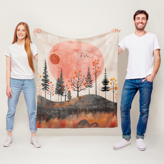 Terrakotta-Mond-Kupfer-Herbst-Volkswald-Kunst Fleecedecke (Beispiel)
