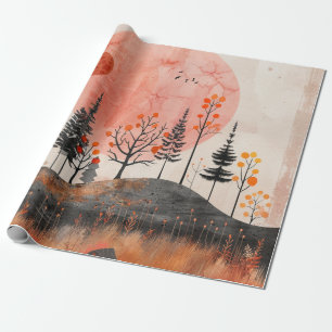 Terrakotta-Mond-Kupfer-Herbst-Volkswald-Kunst Geschenkpapier