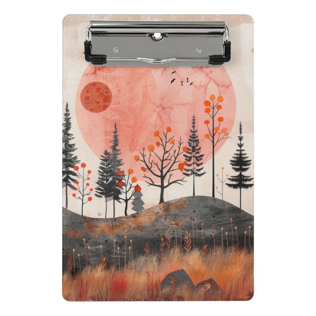 Terrakotta-Mond-Kupfer-Herbst-Volkswald-Kunst Mini Klemmbrett (Vorderseite)
