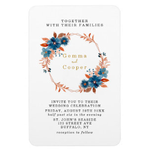 Terrakotta-Navy-Blau-Blumen-Hochzeits-Einladung Magnet
