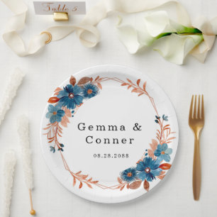 Terrakotta-Navy-Blau-Floral-Hochzeit  Pappteller