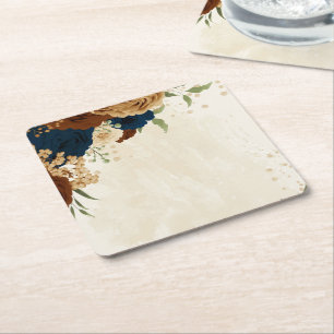 Terrakotta-Navy-Blumenhochzeit Rechteckiger Pappuntersetzer
