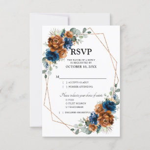 Terrakotta-Navyblau-Grün-Geometrie-Hochzeit RSVP Karte