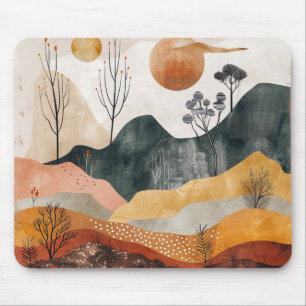 Terrakotta-Ocker-Zwillings-Sonnen-Mid-Century-Gebi Mousepad