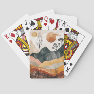 Terrakotta-Ocker-Zwillings-Sonnen-Mid-Century-Gebi Spielkarten