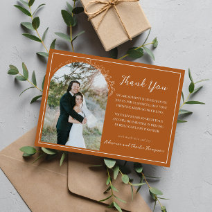 Terrakotta Orange Floral Simplicity 1 Hochzeit Dankeskarte
