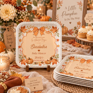Terrakotta Orange Herbst-Kürbis-Baby-Party Pappteller