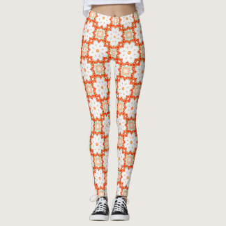 Terrakotta Orange & Salbeigrün Geometrisch Blumig  Leggings
