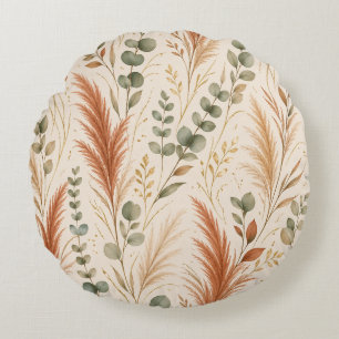 Terrakotta Pampasgras Eukalyptus Neutral Boho Rundes Kissen