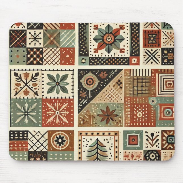 Terrakotta-Patchwork-Quilt-Rüstikale Blumen-Schrei Mousepad (Vorne)
