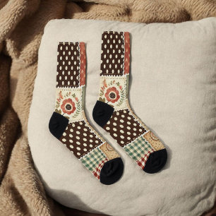 Terrakotta-Patchwork-Quiltmuster Retro-Blumenmuste Socken