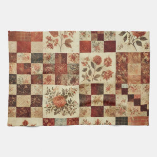 Terrakotta-Patchwork und Quilt Rustikale Blumenmus Geschirrtuch