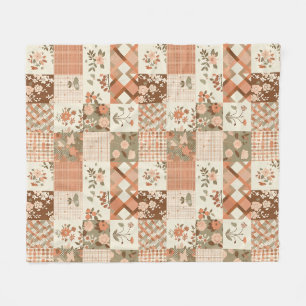 Terrakotta-Pfirsich-Quilt-Patchwork-Gingham-Blumen Fleecedecke