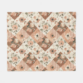 Terrakotta-Pfirsich-Quilt-Patchwork-Gingham-Blumen Fleecedecke