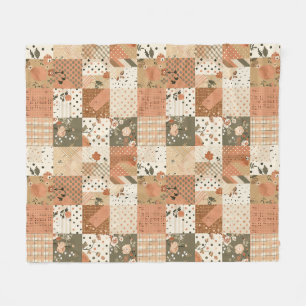 Terrakotta-Pfirsich-Quilt-Patchwork-Gingham-Blumen Fleecedecke