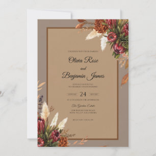Terrakotta-Protea-Pampas-Staub-Eukalyptus-Hochzeit Einladung