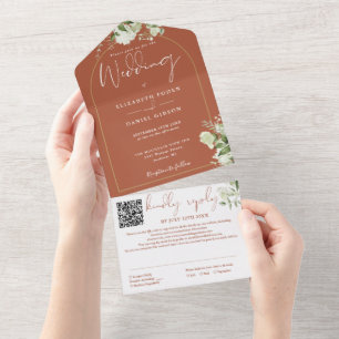 Terrakotta QR-Code Goldbogen Grünzeug Hochzeit All In One Einladung