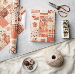 Terrakotta-Quilt-Gingham-Cottagecore-Blumenmuster Geschenkpapier