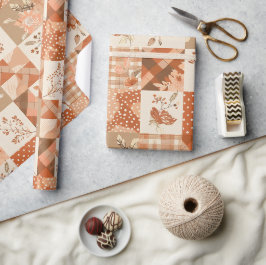 Terrakotta-Quilt-Gingham-Cottagecore-Blumenmuster  Geschenkpapier