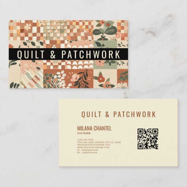 Terrakotta-Quilt-Patchwork-Handmade-Kleidung Visitenkarte (Vorne/Hinten)