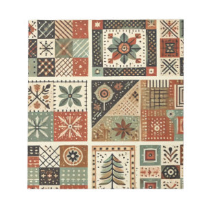 Terrakotta-Quilt und Patchwork Farbige Blumenmuste Notizblock