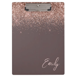 Terrakotta-Roségold-Blush-Pink-Glitzer-Monogramm Klemmbrett
