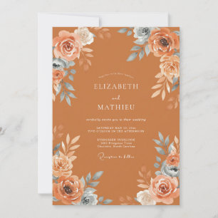 Terrakotta-Rosen-Blüten-Hochzeit Einladung