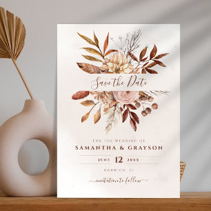 Terrakotta-Rost-Blumen Boho Erdiges Herbstlaub Save The Date