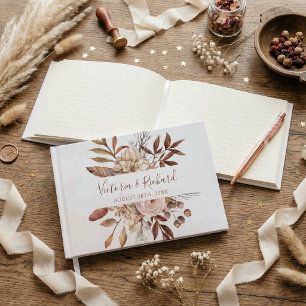 Terrakotta-Rost-Blumen Boho-Herbstlaub-Hochzeit Gästebuch