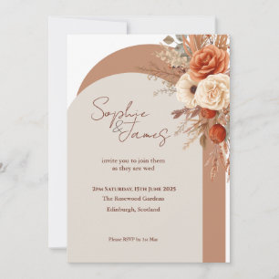 Terrakotta-Rost-Blumenbogen-Hochzeitseinladung B Einladung