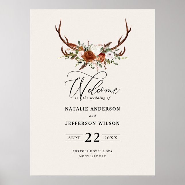 Terrakotta Rost Blumengeschoss Hochzeitsschaum Poster (Vorne)