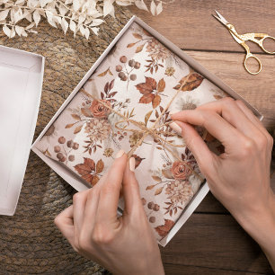 Terrakotta-Rost-Boho-Blumen-Herbstlaub Seidenpapier
