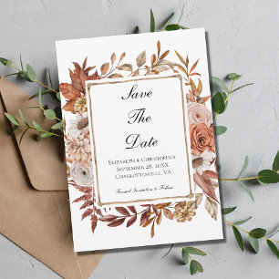Terrakotta-Rost-Boho-Blumenhochzeit Save The Date