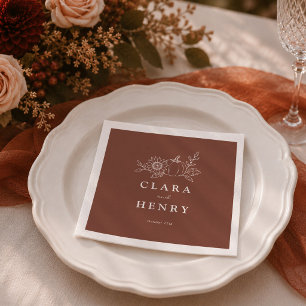 Terrakotta-Rost-Kürbis-Sonnenblumen-Hochzeitsservi Serviette