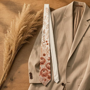 Terrakotta-Rost-Orange-Wildblume-Herbst-Boho Krawatte
