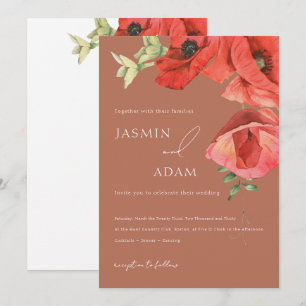 Terrakotta-Rote-Mohn-Blumen-Hochzeit Einladung